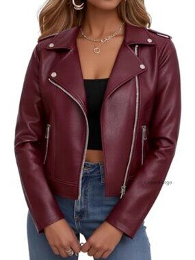 Faux Leather Cropped Moto Jacket Zip Up Edgy Concert Game Day Outfit